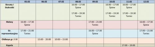 Harmonogram pracy 05.02 - 12.02