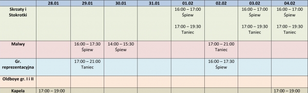 Harmonogram pracy 28.01 - 04.02